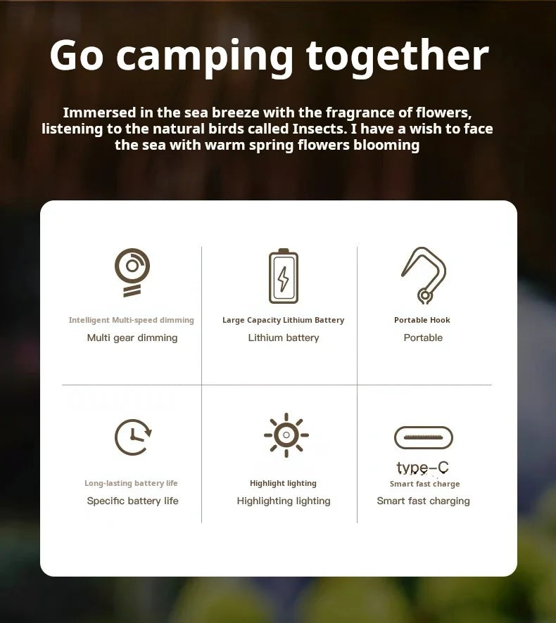 Features of retro charging camping lantern. Dimmable portable hook.