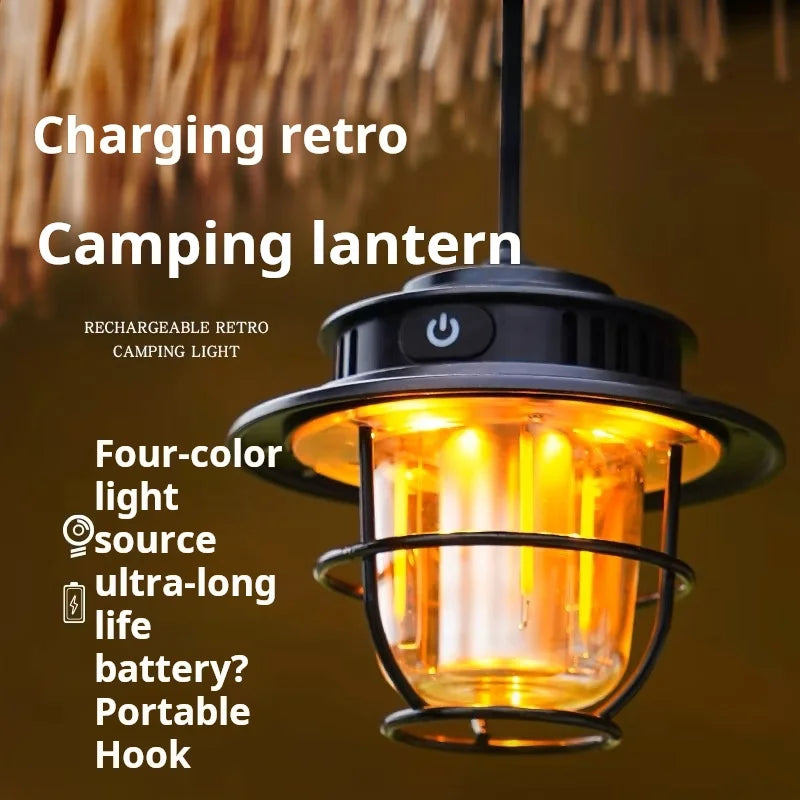 Rechargeable retro camping lantern four color light source
